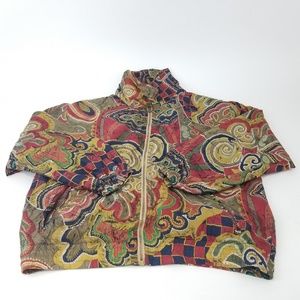 VTG EVR Abstract Paisley 100% Silk Bomber Jacket